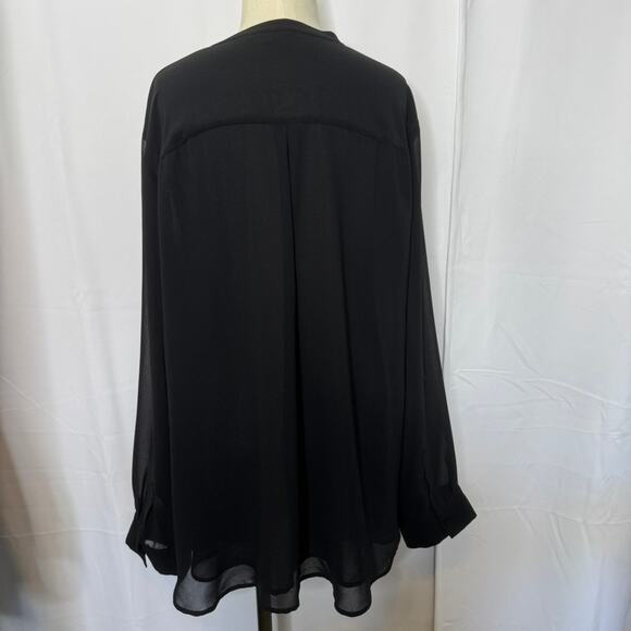 Calvin Klein 2X Black Pintuck Chiffon V-Neck Tunic Blouse Plus Size - Picture 3 of 6